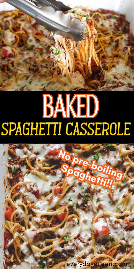 Pinterest pin for baked spaghetti casserole.