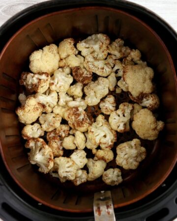 Cauliflower florets cooked in the air fryer.