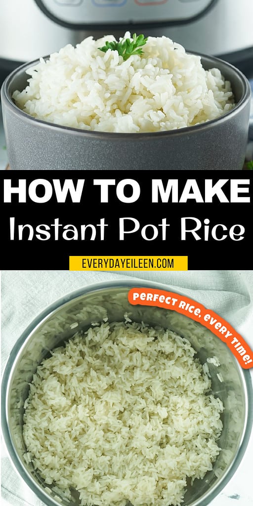 Instant Pot white rice pinterest pin with text overlay.