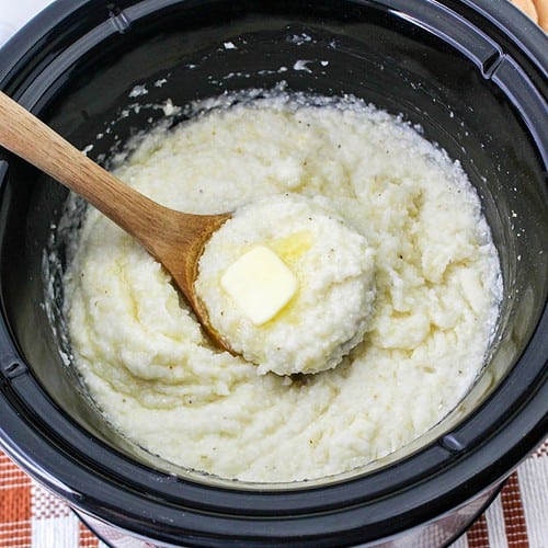 Overnight grits in the slow cooker with a pat of butter.