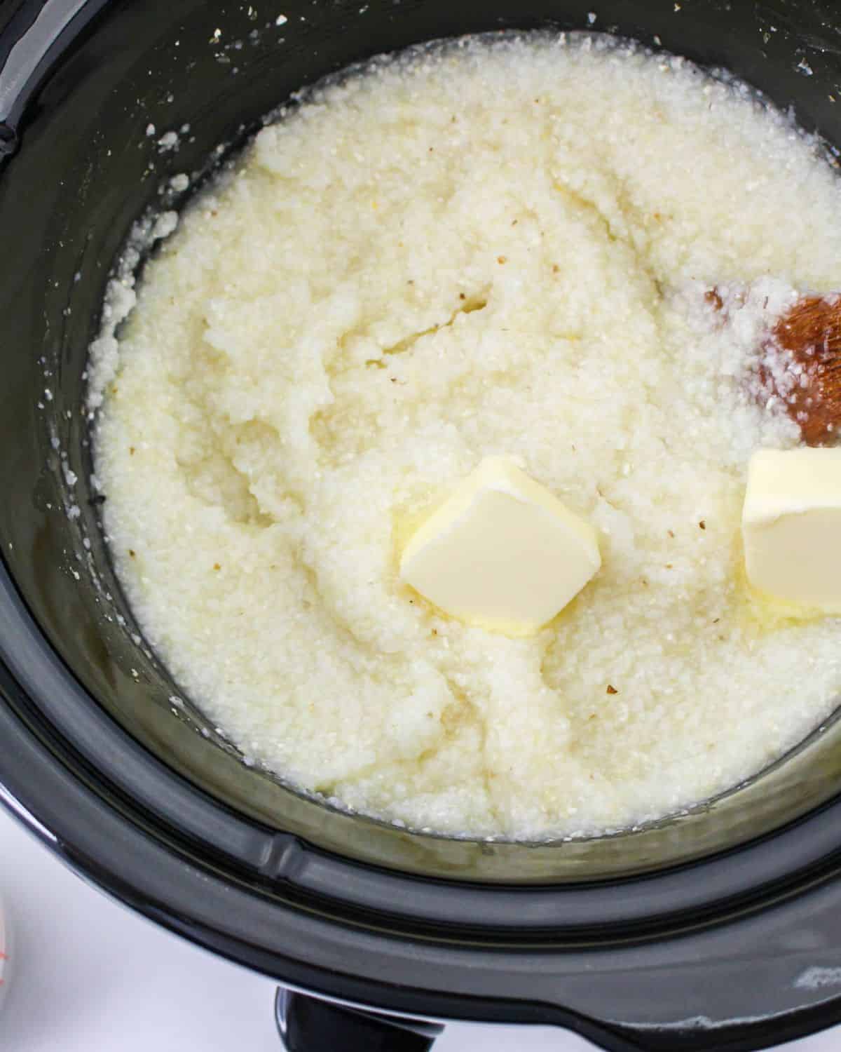 Crockpot grits with addition of cream and butter.