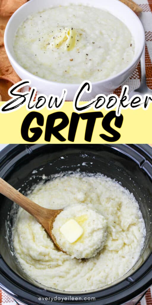 A Pinterest pin with text overlay for overnight grits.