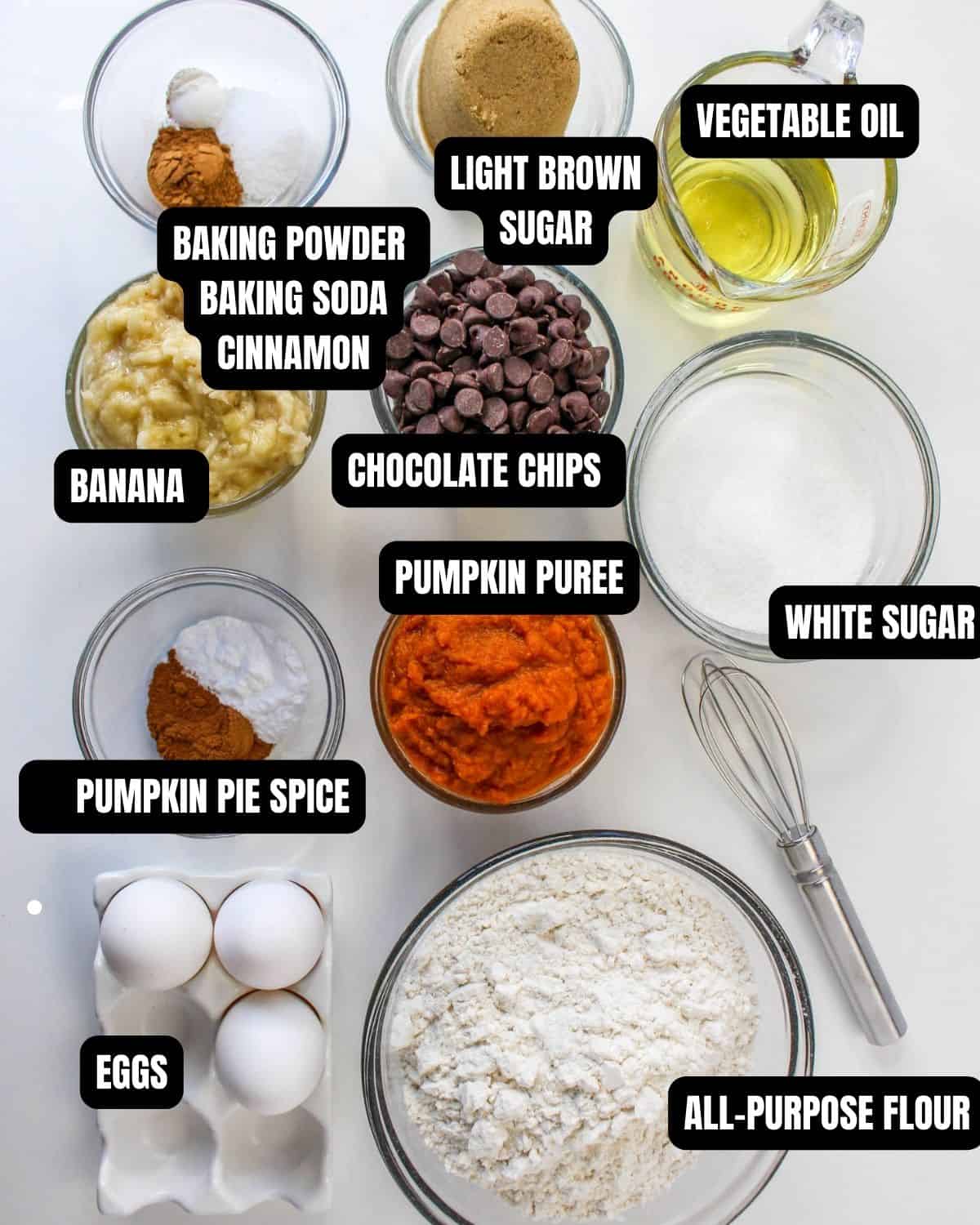 Ingredients to make pumpkin banana bread