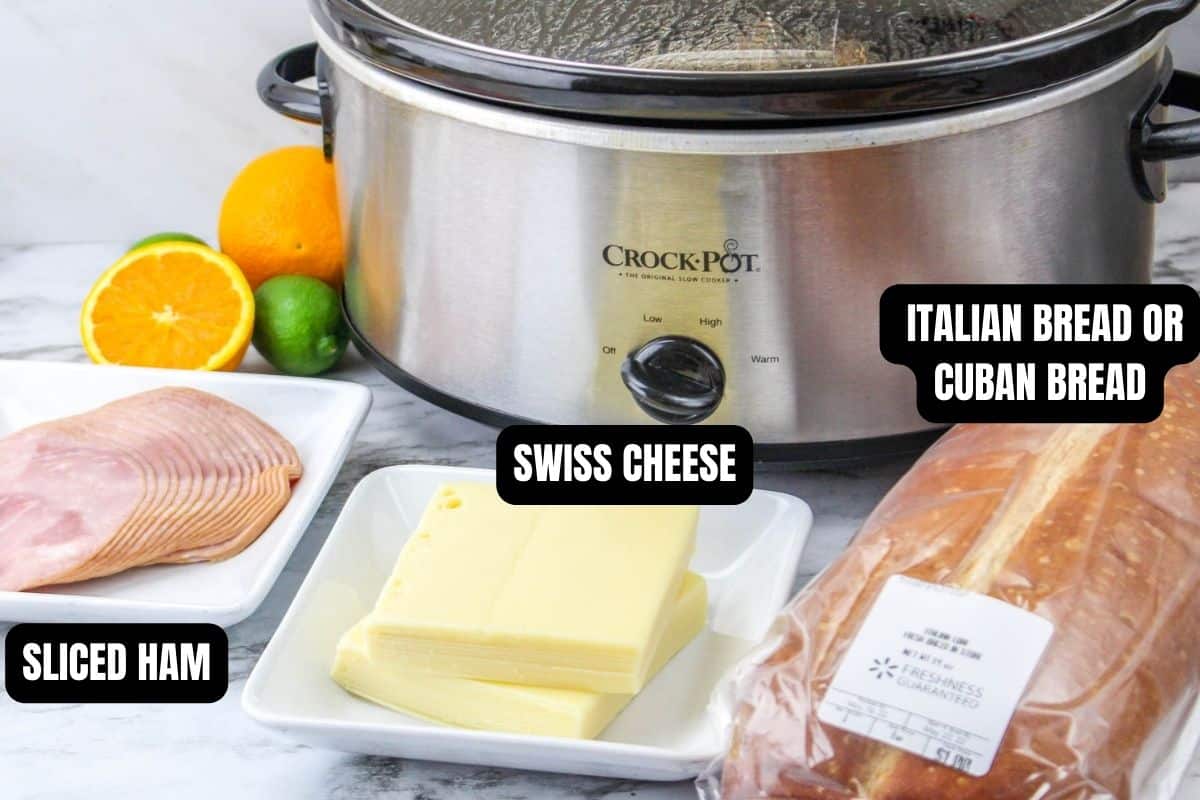 Ingredients to make a cuban sandwich that was made in the slow cooker.