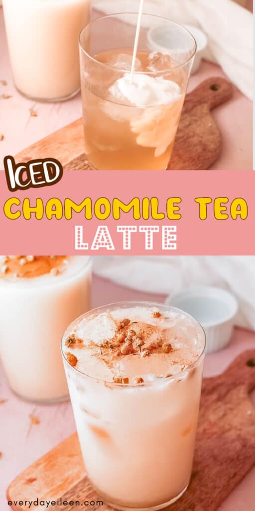 chamomile latte pinterest pin with text overlay