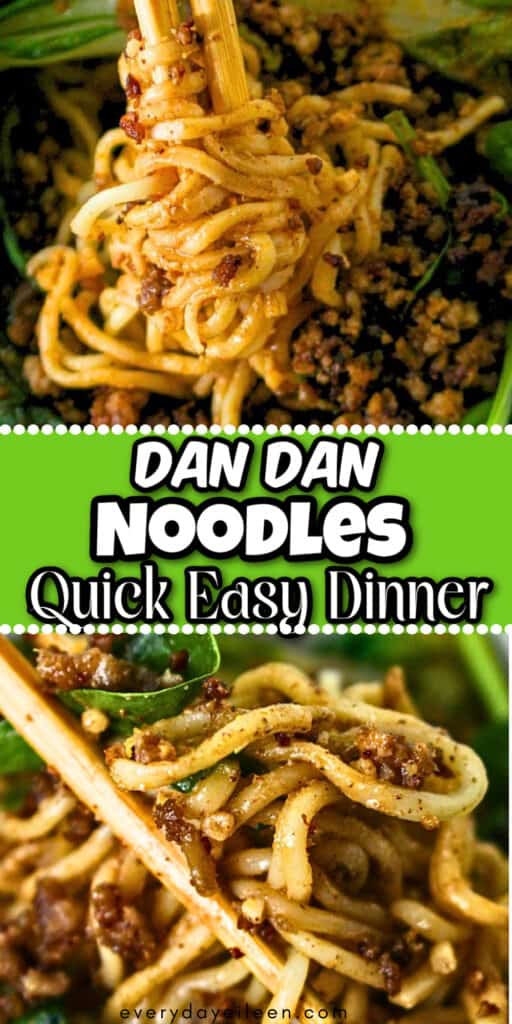 Dan Dan Noodles Pinterest Pin with text overlay.