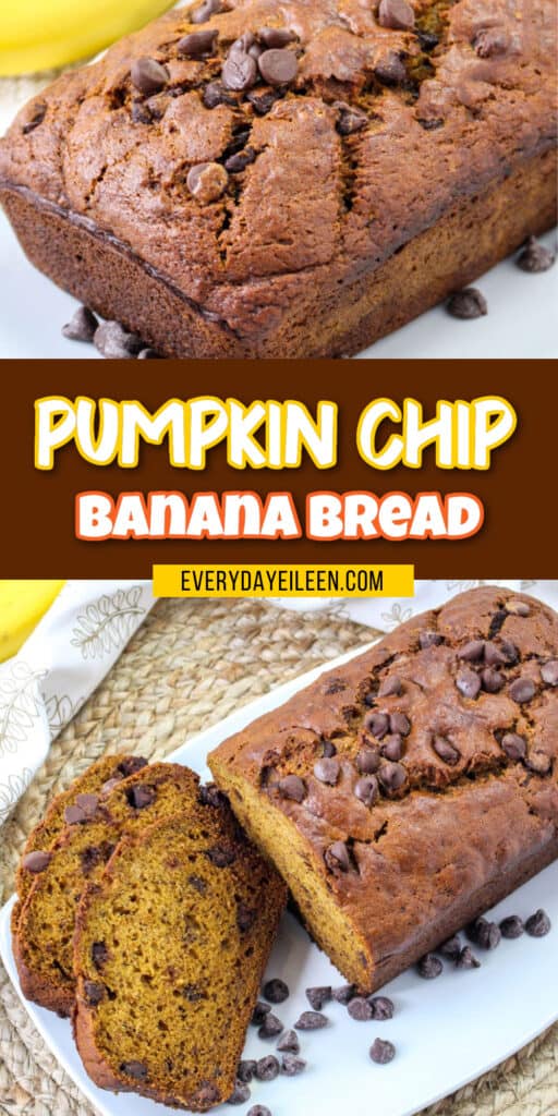 Pumpkin Banana Bread pinterest pin with text overlay.