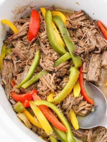 Slow Cooker Beef and Peppers in a crockpot.