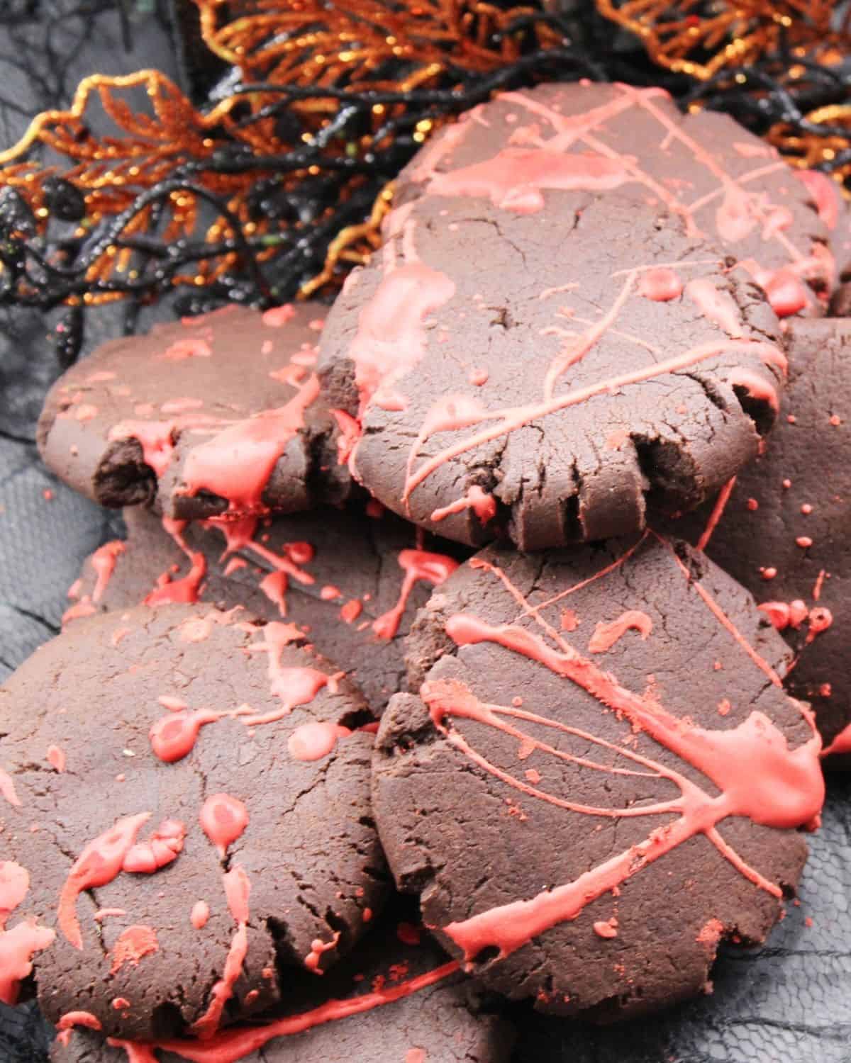 Blood splatter chocolate cookies. 