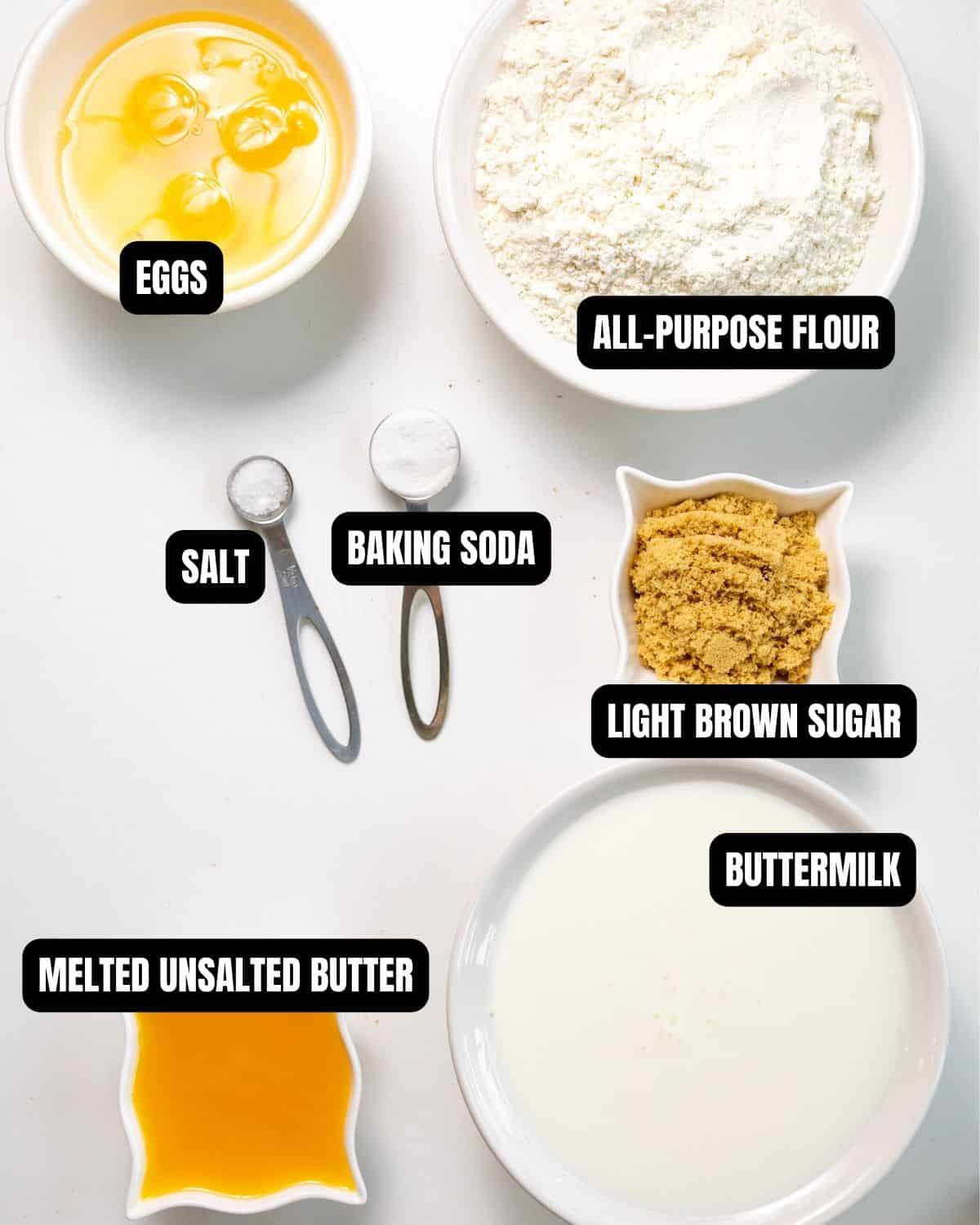 Ingredients for copycat eggo waffles with text overlay.