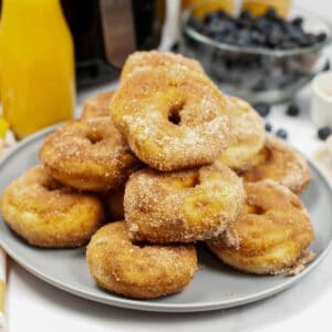 A plate of biscuit donuts made in the air fryer.