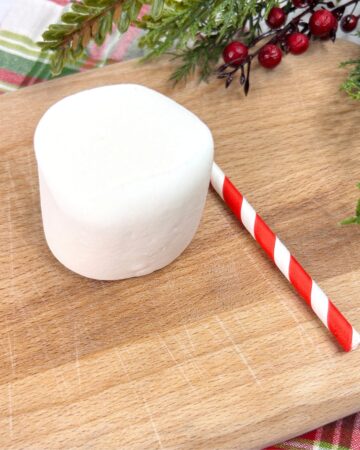 Marshmallow and a straw to make homemade holiday marshmallow pops.