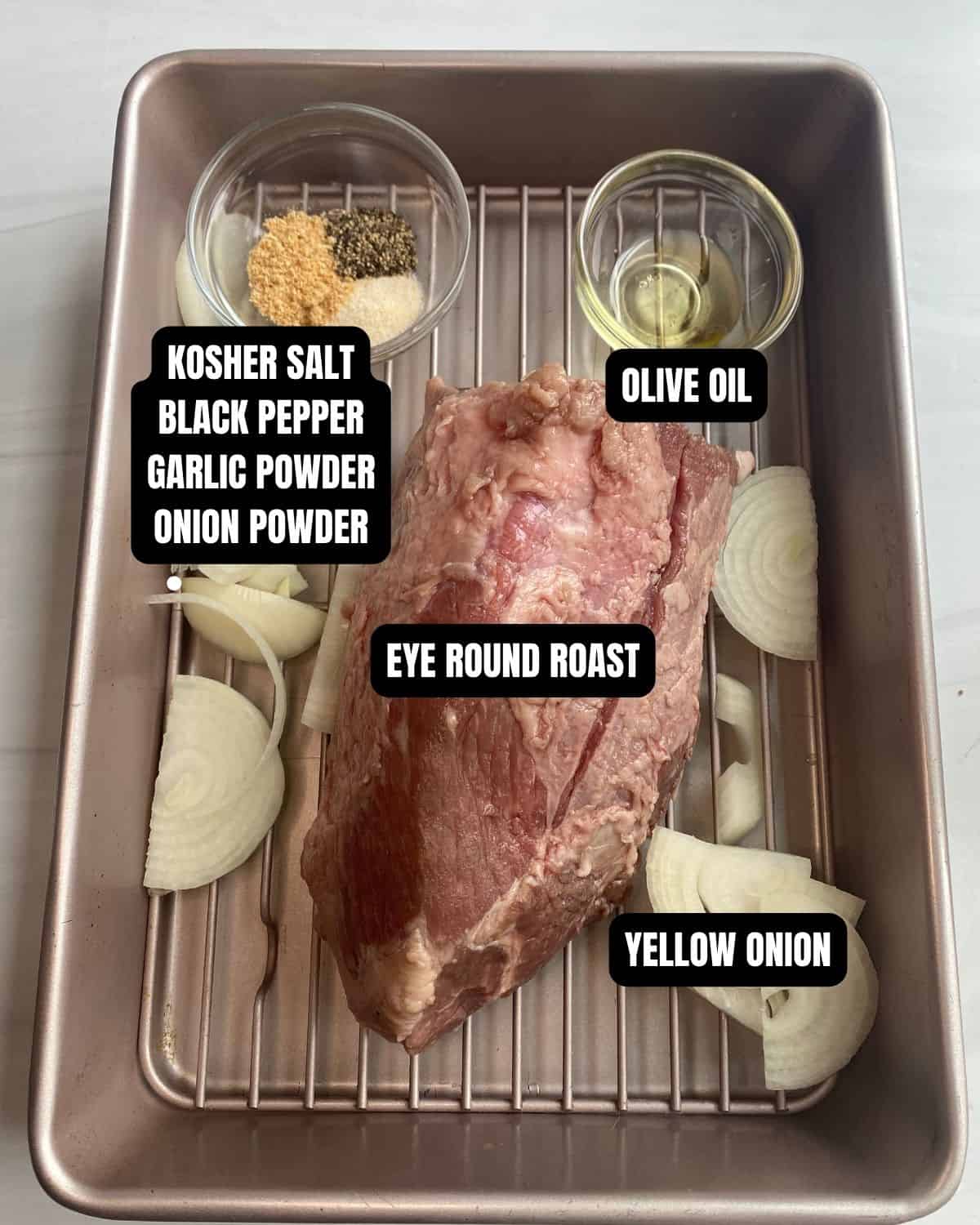 Ingredients to make eye of round roast beef dinner.