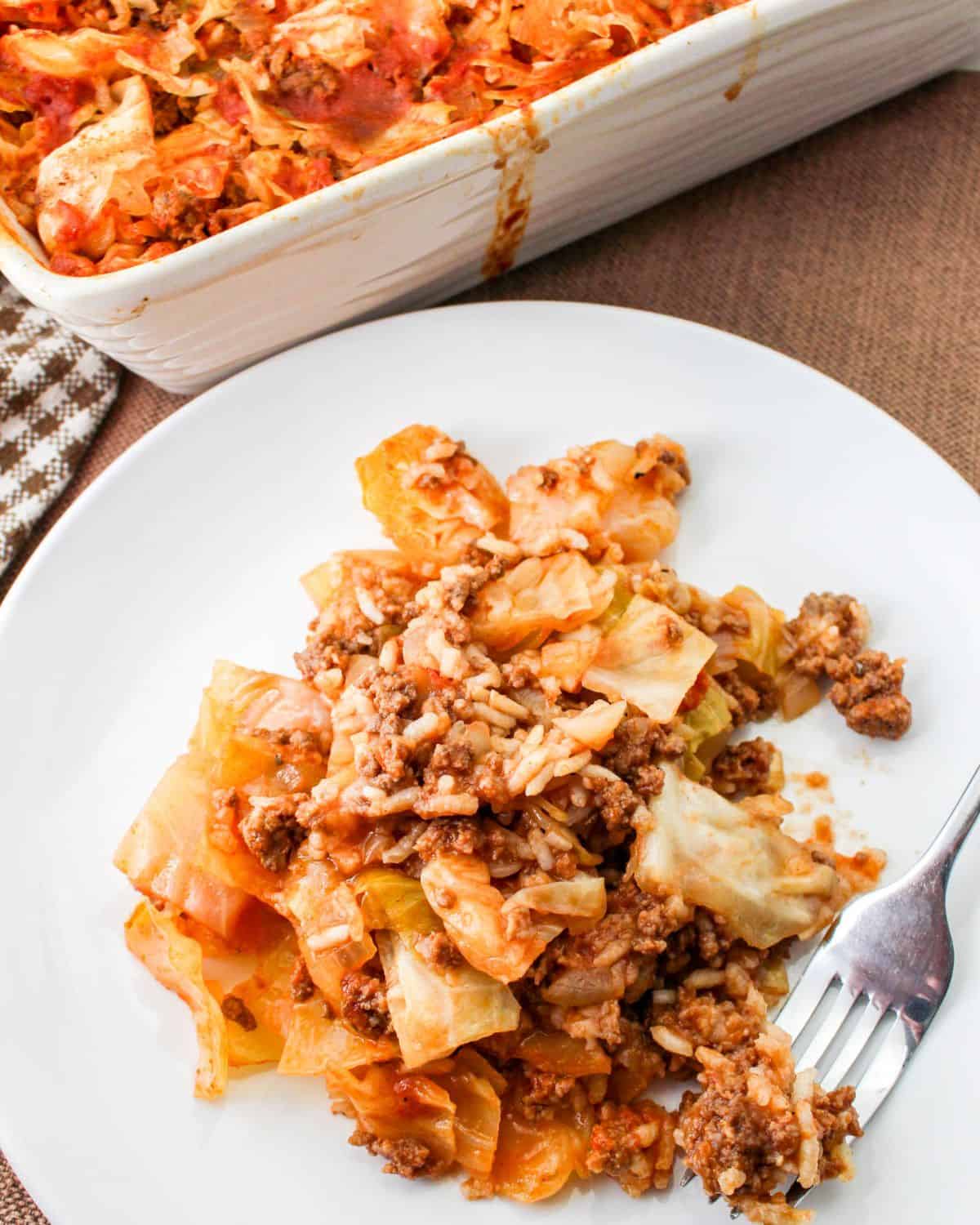 Cabbage roll casserole on a plate.