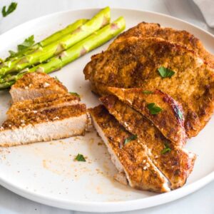 Boneless pork chops with a dry rub made in the air fryer.