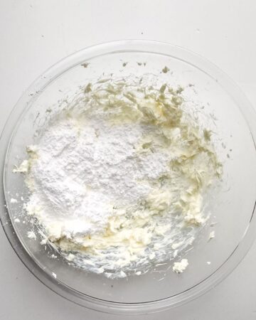 Cream cheese and confectioners sugar mixed together for a grasshopper pie filling.