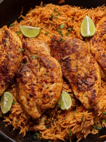 Chicken breasts sauteed with rice in a cajun seasoning.