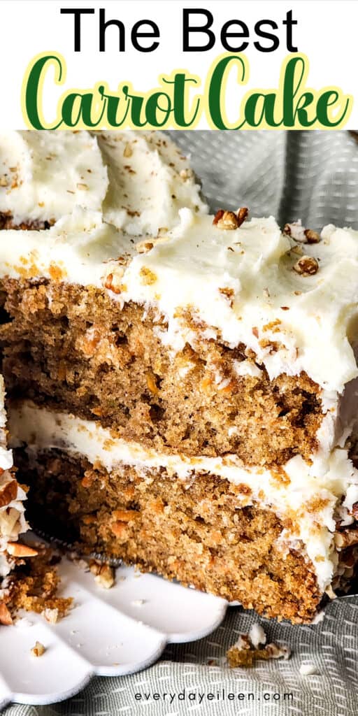 Pinterest pin for carrot cake with text overlay.