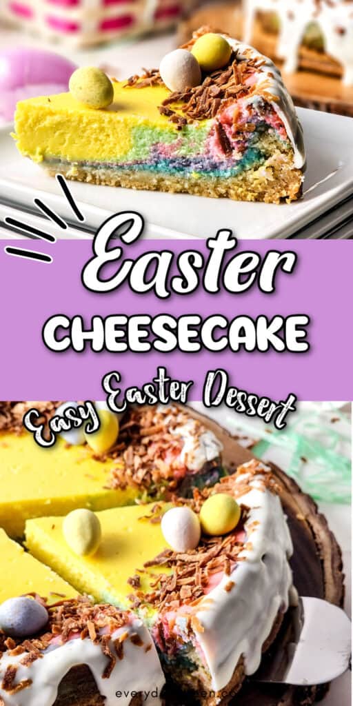 Pinterest easter cheesecake pin with text overlay.