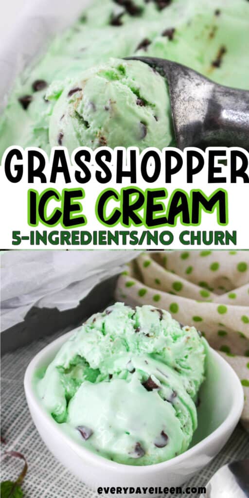 Grasshopper ice cream pinterest pin with text overlay.