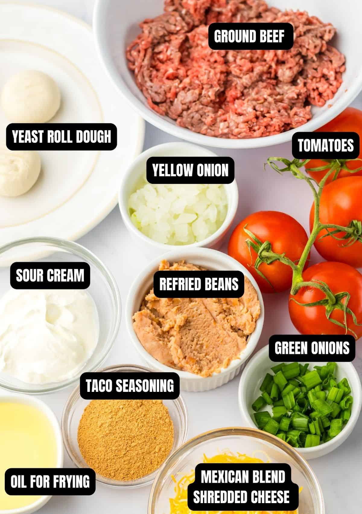 Ingredients to make indian fry bread tacos.