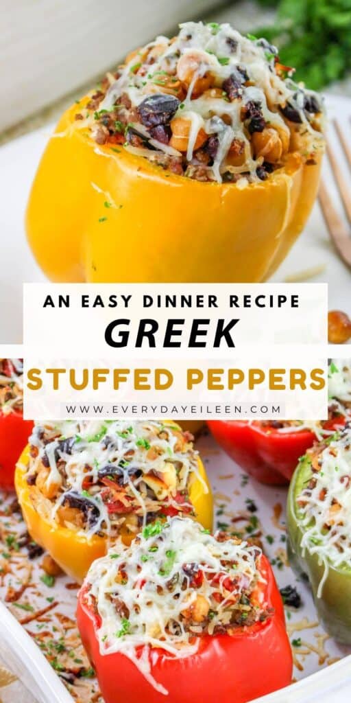 A pinterest pin for Greek Stuffed Peppers Pinterest Pin with text overlay