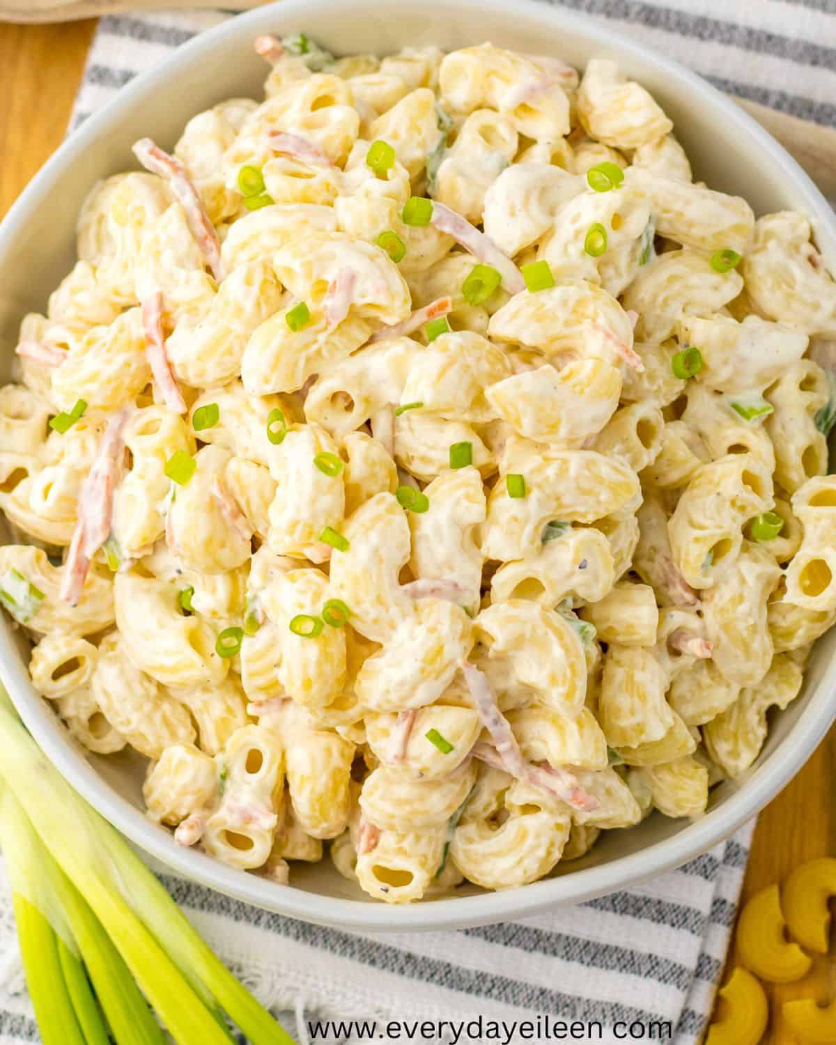 A creamy homemade Hawaiian Macaroni Salad in a bowl.