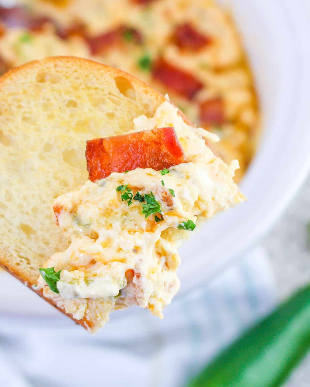 Jalapeno popper dip in a bagette.