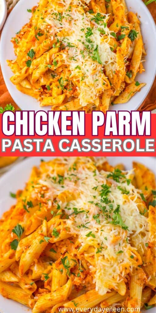 Pinterest pin for chicken parm casserole