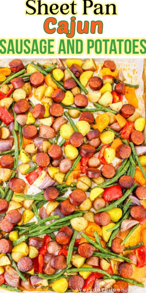 Pinterest pin for sheet pan sausage and oitatoes