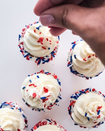Waffle cones with a cheesecake mousse and patriotic sprinkles.