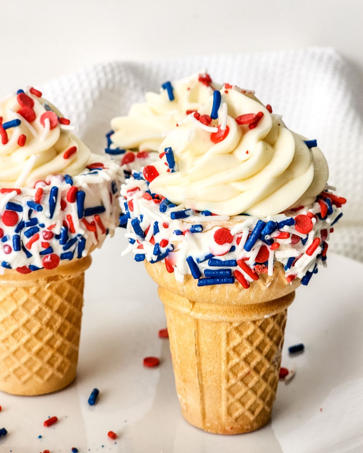 Fourth of July cheesecake filled cones.