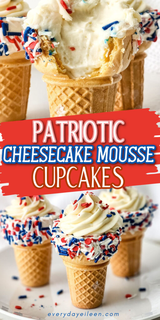 Pinterest pin for patriotic cheesecake mousse cupcakes.