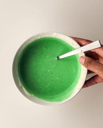 A bowl with rainbow sherbet.