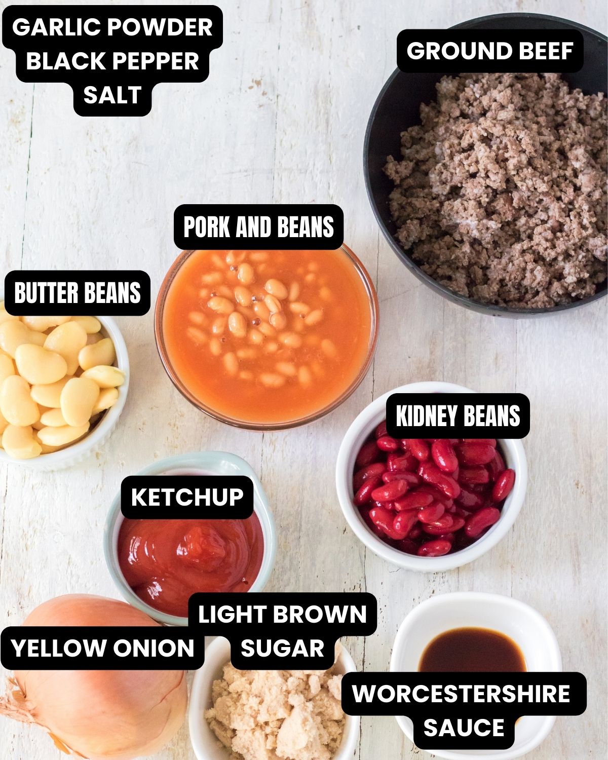 Cowboy beans ingredients with text overlay. 