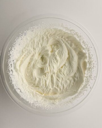 The first steps to make the whip cream base for cookie monster ice cream.