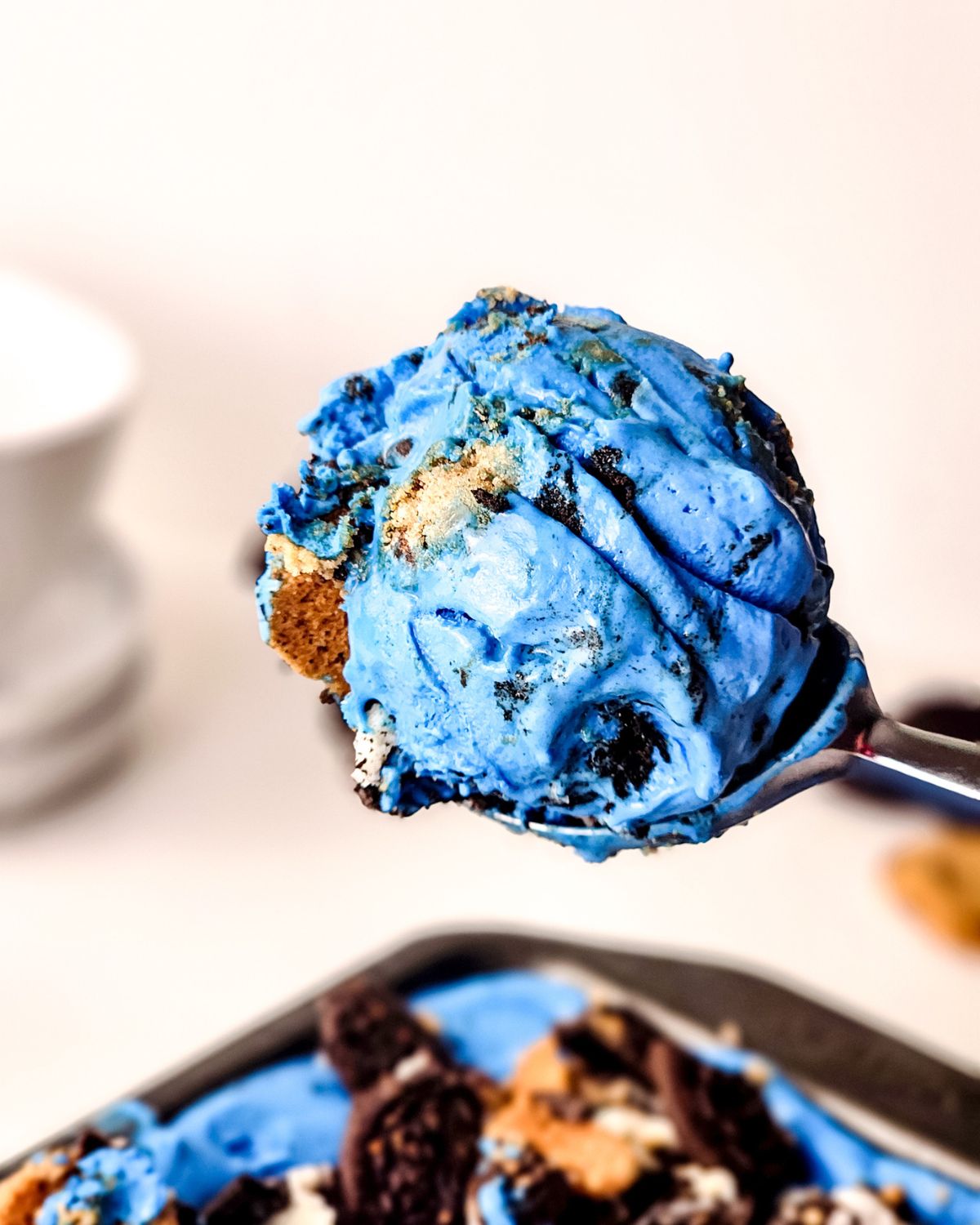 Cookie Monster Ice Cream on an ice scream scoop.