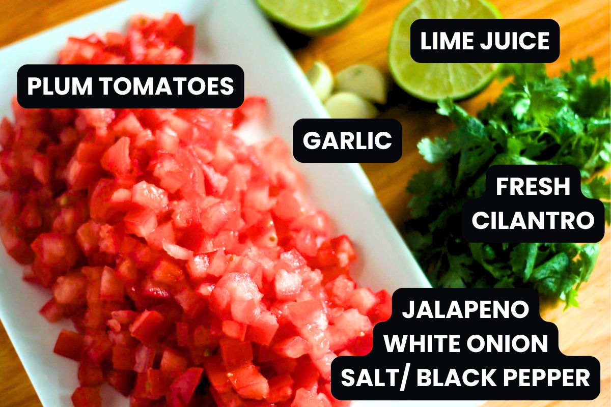 INGREDIENTs with text overlay to make authentic pico de gallo recipe.
