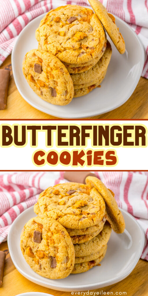 Butterfinger cookie pinterest pin with text overlay.