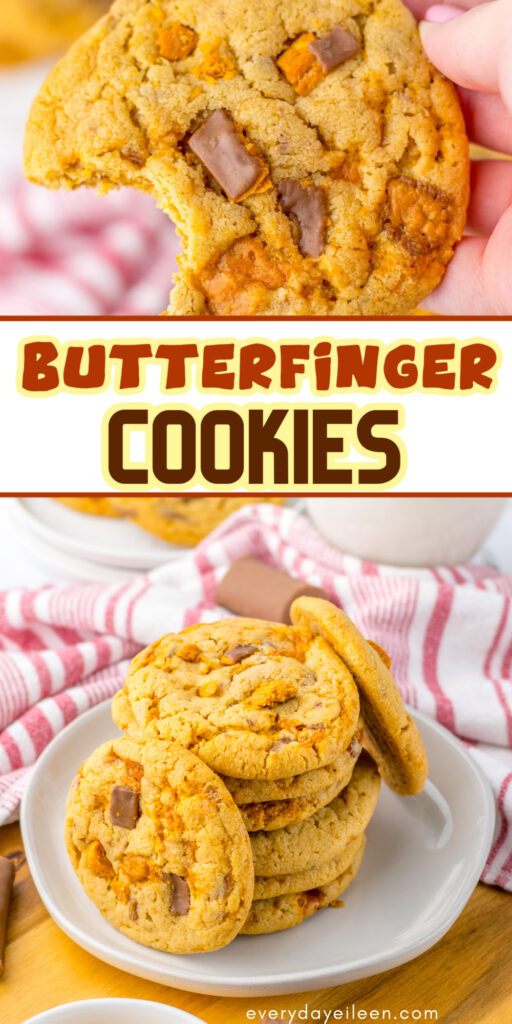 Pinterest pin for butterfinger cookies with text overlay.