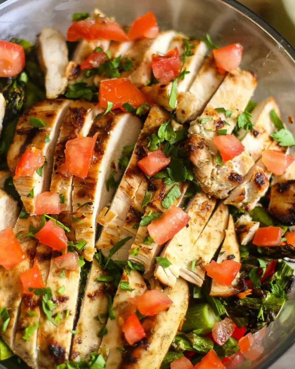 Grilled Asparagus Chicken Salad in a large bowl.
