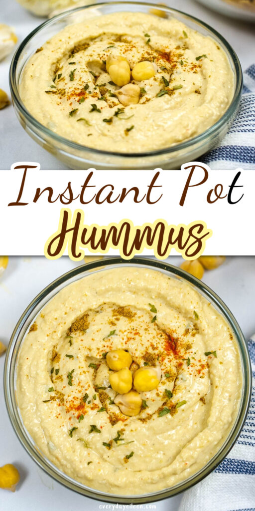 Pressure cooker hummus recipe pinterest pin.