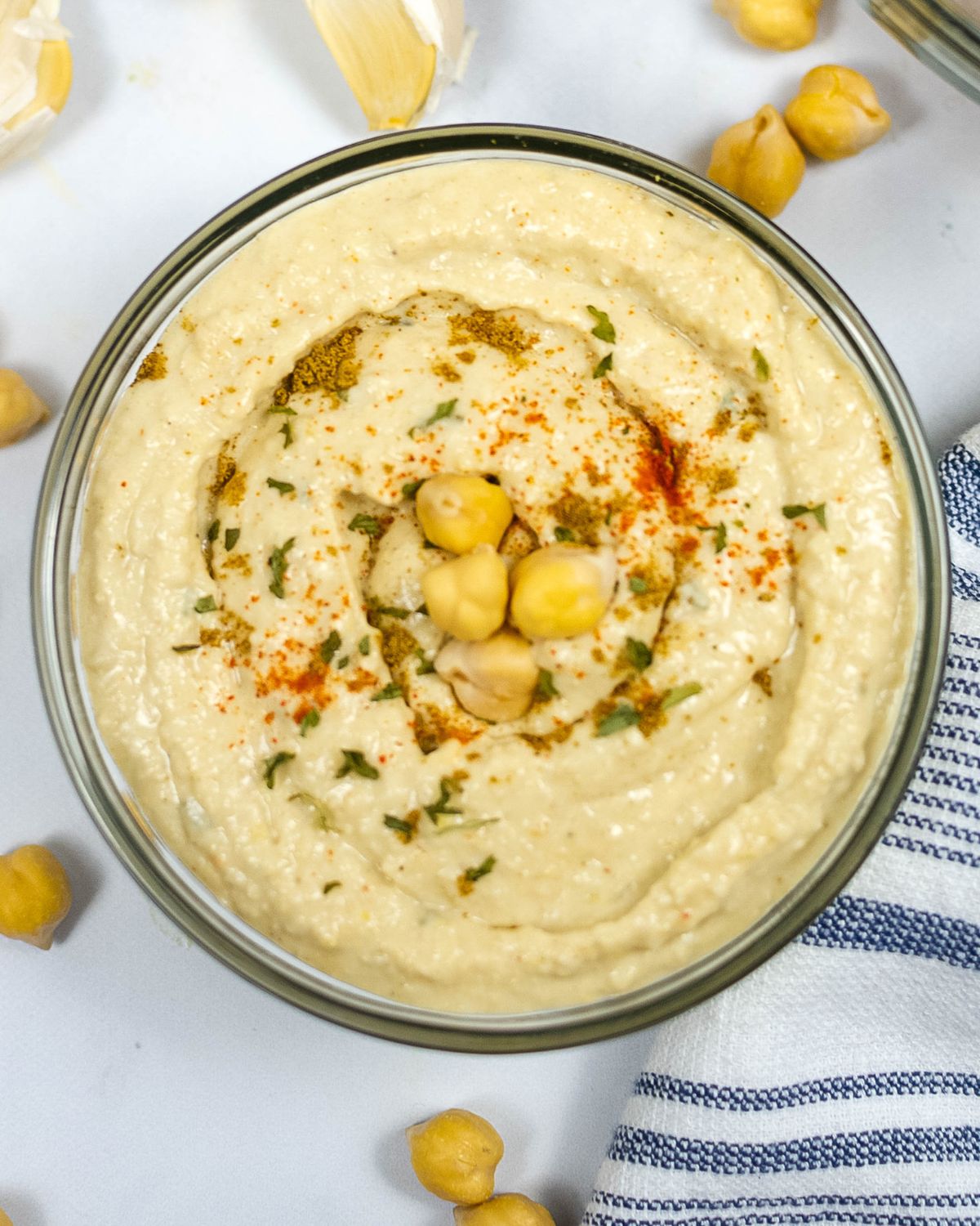 A bowl of homemade hummus made in the instant pot.