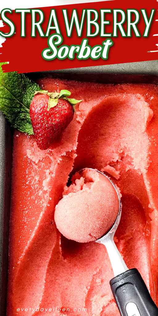 A pinterest pin for strawberry sorbet