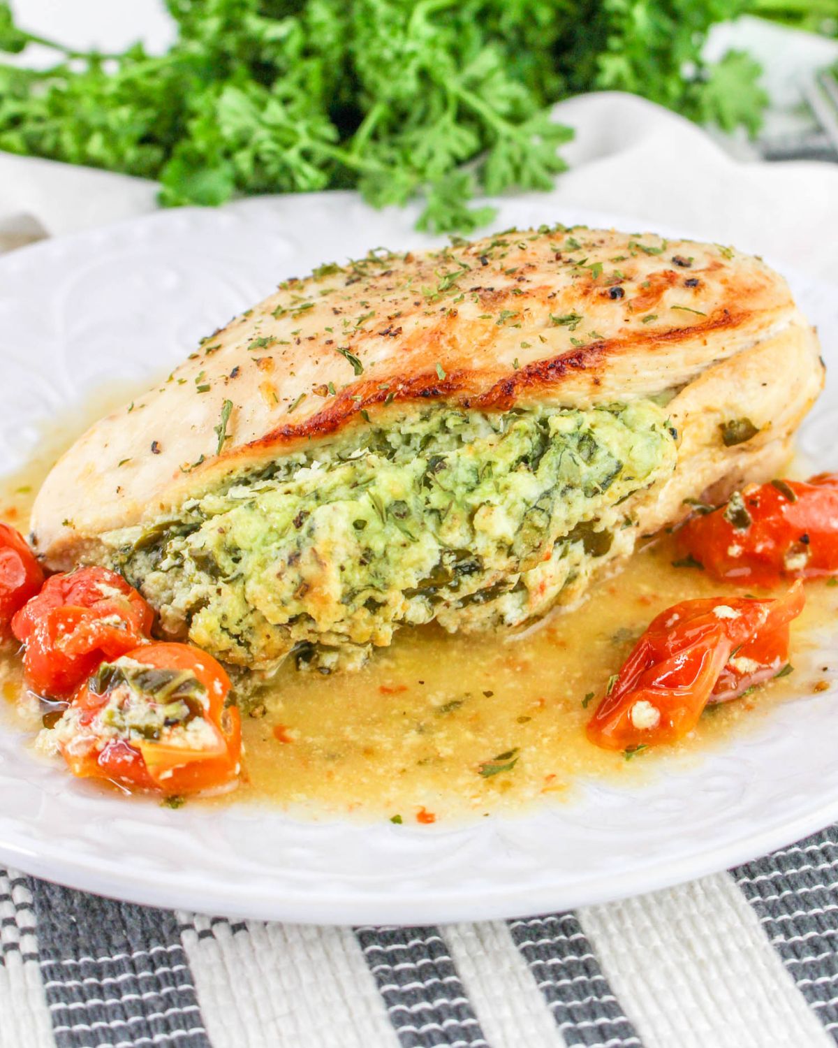 Chicken breasts stuffed with riciotta cheese and spinach.