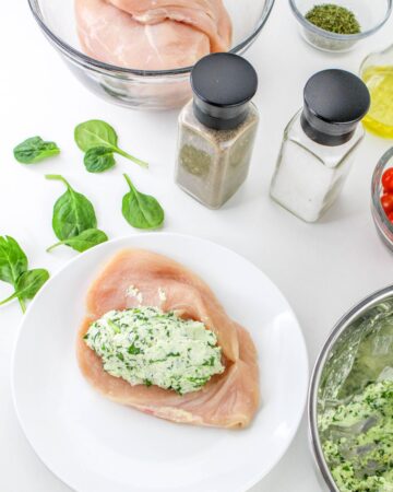 Boneless chicken breasts stuffed with a ricotta spinach stuffing.