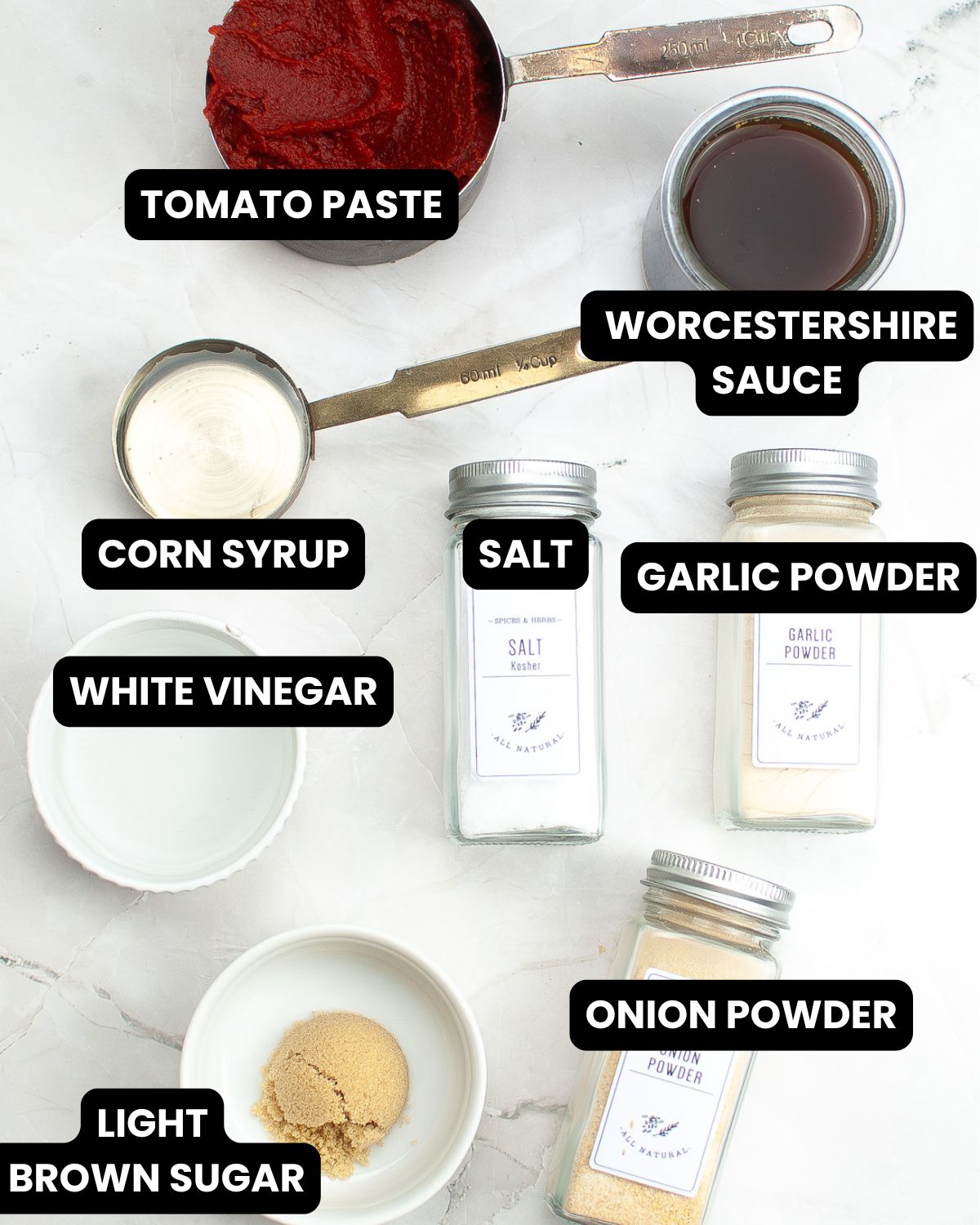 Ingredients to make homemade ketchup with text overlay. 