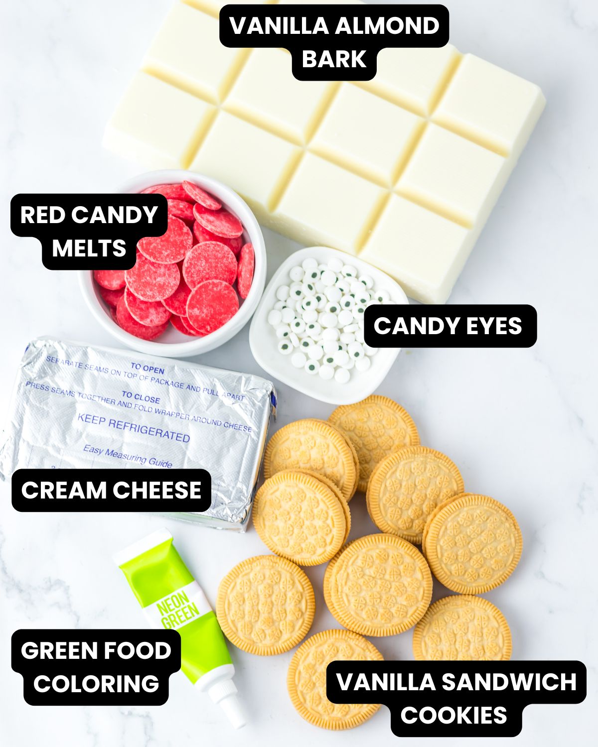 Ingredients to make halloween eyeball truffles.