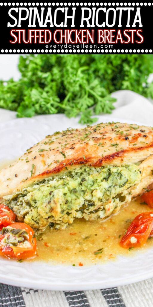 Pinterest pin for chicken breasts stuffed with spinach and ricotta.