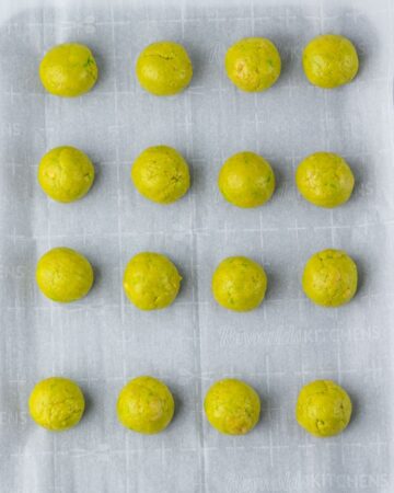 Green truffles made with green food coloring to make halloween truffles. 